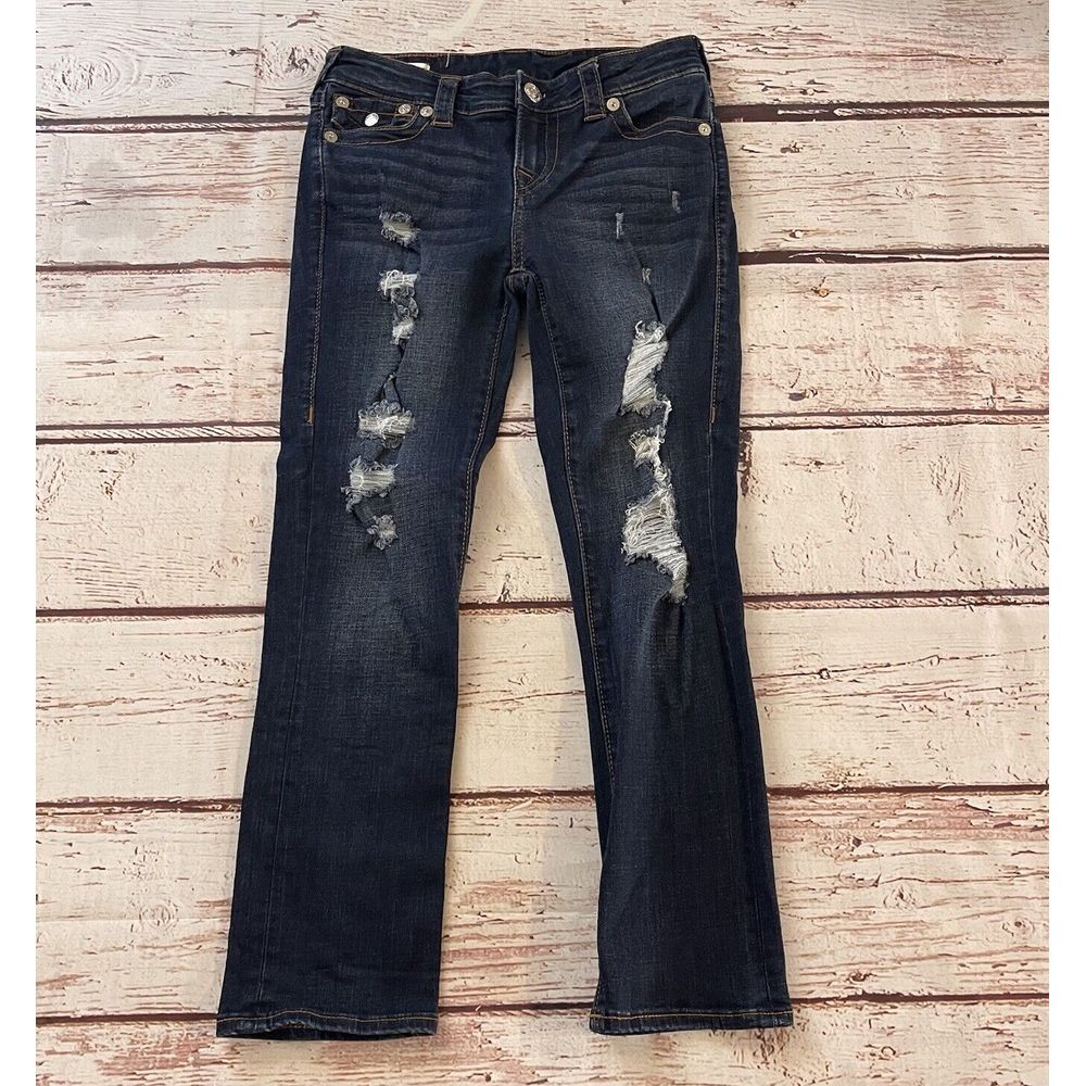 True Religion Womens‎ Size 27 Distressed Halle Mid Rise Capri Inseam 25"